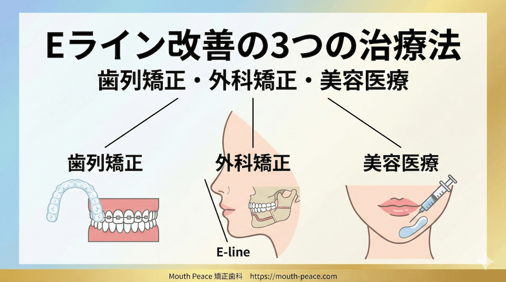 Eライン改善の3つの治療法｜歯列矯正・外科矯正・美容医療